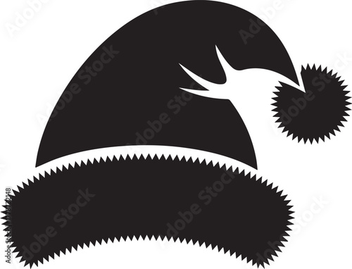 Black silhouette of a classic santa claus hat with a fluffy white trim and a pom pom on top perfect for christmas and holiday themed designs