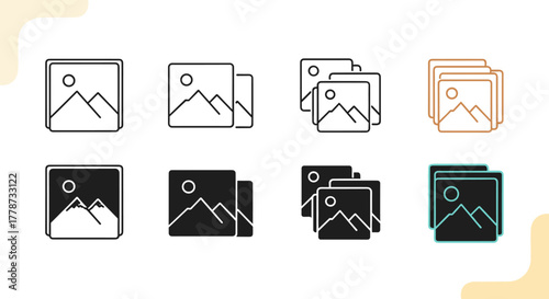 Gallery Icons Showing Digital Images, Perfect for Website Design and Presentation Templates Featuring Scenic Mountain View Imagery, Representing Photography and Creative Projects, Ideal for Social Med