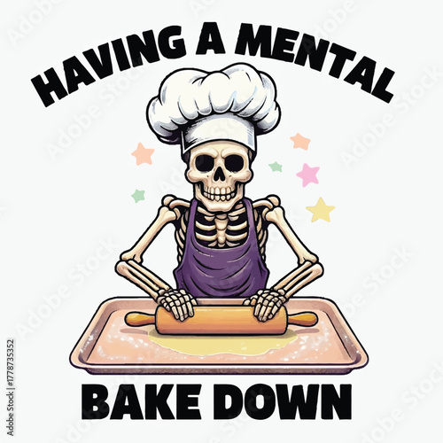 Skeleton Baking Meme – “Having a Mental Bake Down” Cartoon Illustration