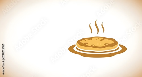 Minimalist Vector Graphic of Fritter Icon with Saucer and Steam with Copy Space