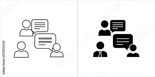 Communication between people, discussion and conversation icons