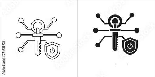 Digital key and security shield icons