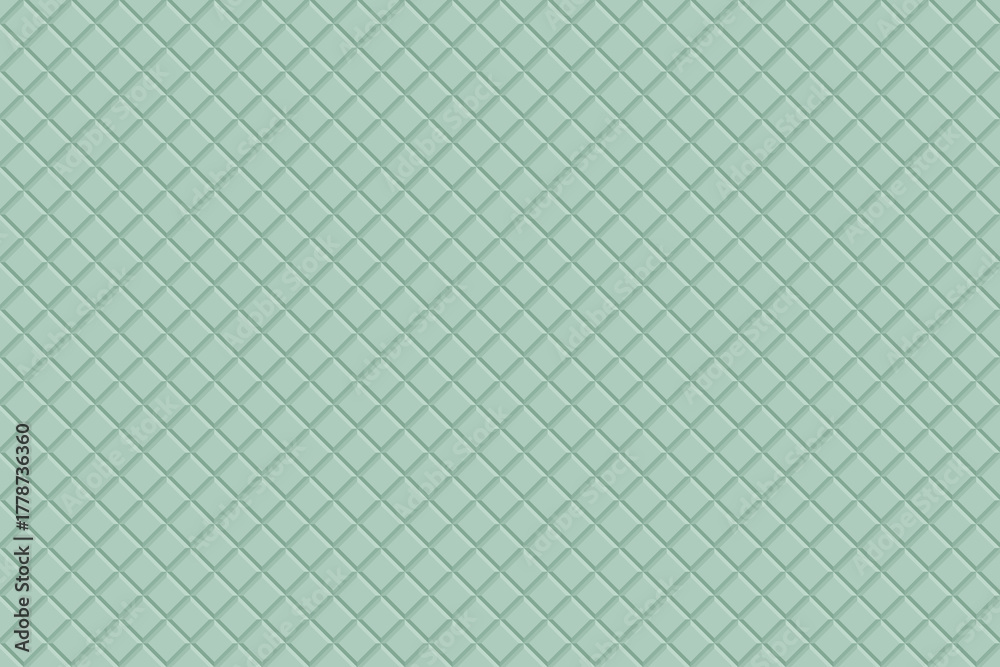 Obraz premium Geometric pattern of raised squares or diamonds, in soft muted light sage green. The pattern creates a sense of depth and a quilted or tiled effect.
