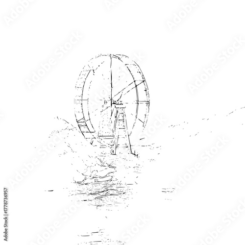 Ferris wheel illustration black and white sketch drawing fairground attraction vintage carnival ride design art 100