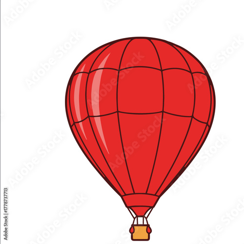 A clean, stylized vector illustration of a hot air balloon, dominated by a solid red envelope divided into panels by black lines, with a small yellow and brown basket suspended beneath.