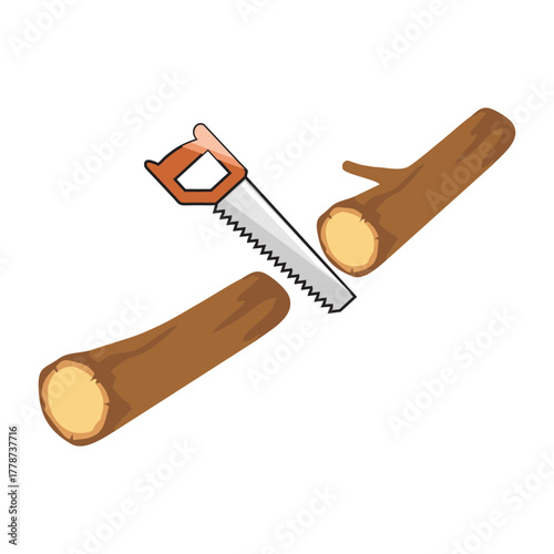 Hand Saw Cutting a Wood Log