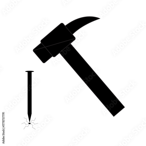 Black Silhouette of a Hammer and Nail