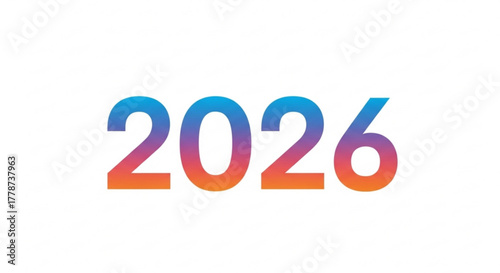 Gradient colored numbers forming the year two thousand and twenty six on a white background image created with generated ai