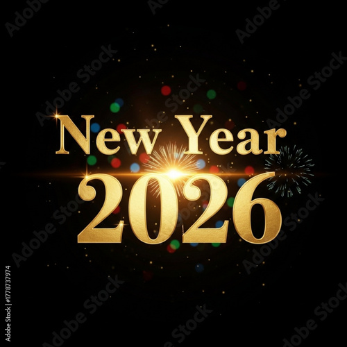 New year celebration with golden text and fireworks on a dark background for the year of twenty twenty six created with generated ai