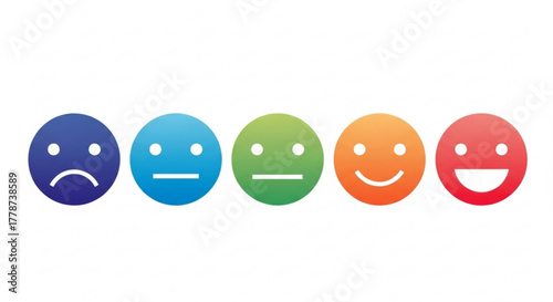 Colorful gradient circles displaying a range of emotions from sad to happy on a white background created with generated ai