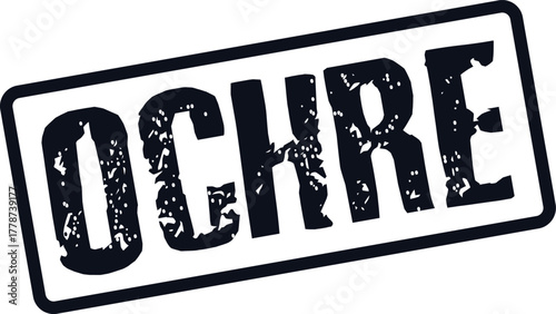 Grunge textured Ochre color word mark for natural tones and organic pigment identification