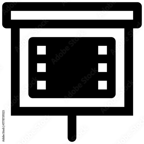 Movie night. Outlined stroke vector icon with black-filled details.