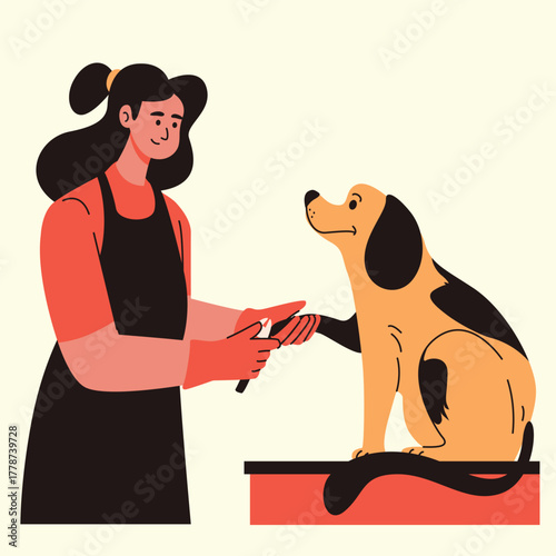 Pet Grooming carefully trimming the dog’s nails to keep them neat and healthy