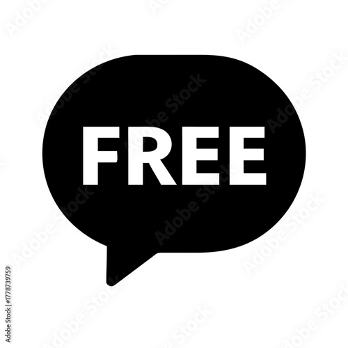 Speech bubble icon with the word "FREE" on black background  