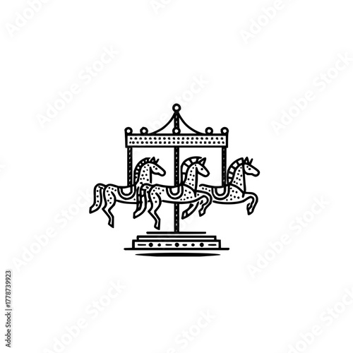 Carousel horse vector illustration, vintage merry go round line art, fairground ride icon, carnival clip art design