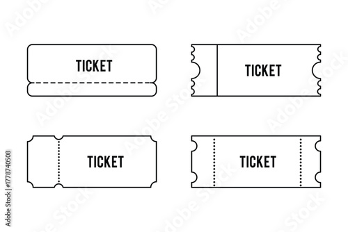 Tickets icon set in filled and outlined black color, isolated on white background . Ticket Icon Design Vector Symbol Coupon . eps 10