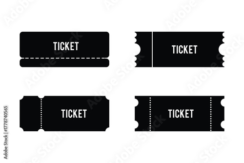 Tickets icon set in filled and outlined black color, isolated on white background . Ticket Icon Design Vector Symbol Coupon . eps 10