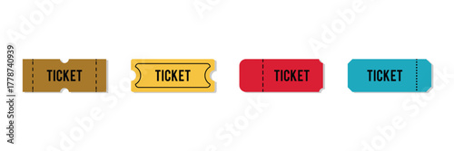 A set of vintage old ticket icons. Retro ticket design template. Tickets for cinema, movie, circus, carnival, film, festival, etc. Vector illustration. eps 10