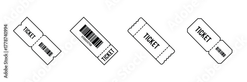 A set of vintage old ticket icons. Retro ticket design template. Tickets for cinema, movie, circus, carnival, film, festival, etc. Vector illustration. eps 10