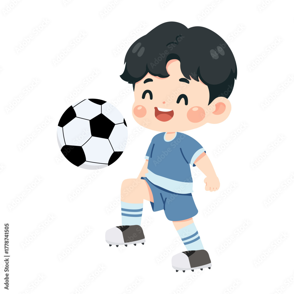 Obraz premium Illustration of Boy Playing Soccer with Ball