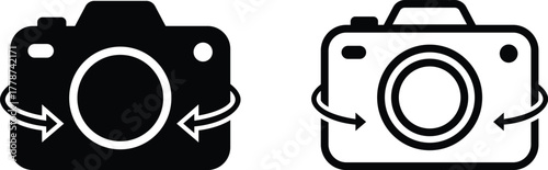 Black and white camera icons with rotation arrows symbol photography