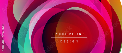 Abstract colorful layers create dynamic tunnel effect. Bright gradients, modern design, text overlay present background visuals.