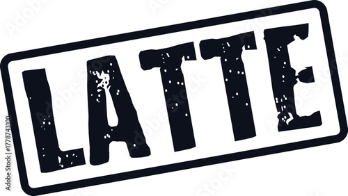 Black grunge text stamp reading Latte for a coffee shop themed graphic design element