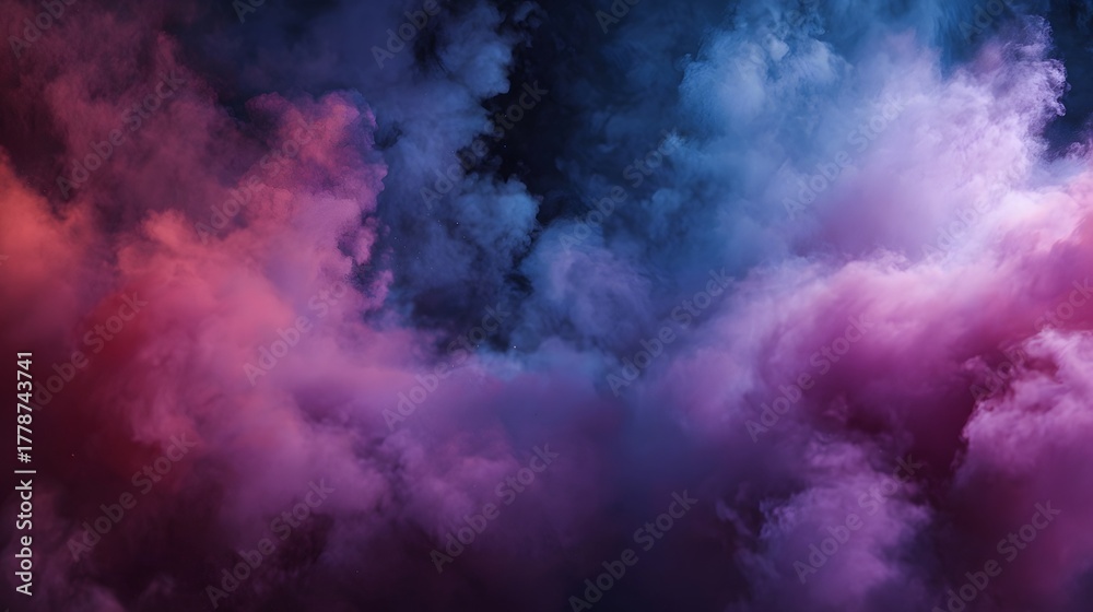 Fototapeta premium Vibrant abstract swirling smoke in pink purple and blue hues against a dark background