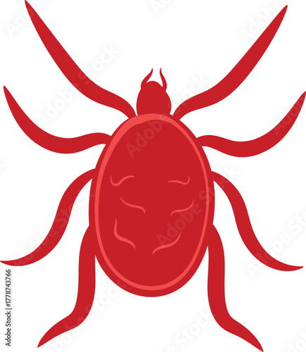 Vector Illustration of a Red Mite Tiny Parasitic Arachnid Insect Drawing for Biology, Pest Control, and Medical Education