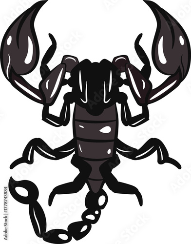 Vector Illustration of a Scorpion Black Stinging Arachnid Drawing for Wildlife, Desert Nature, and Educational Safety Posters