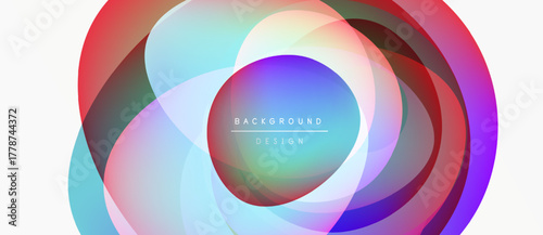 Abstract colorful circles overlap, creating vibrant visual effect. White background enhances designs luminosity, modern aesthetic.