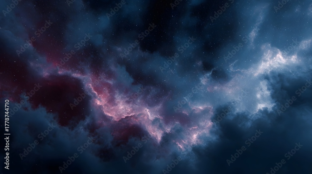 Fototapeta premium Vibrant cosmic nebula glowing with ethereal pink and blue gas against a starry night sky