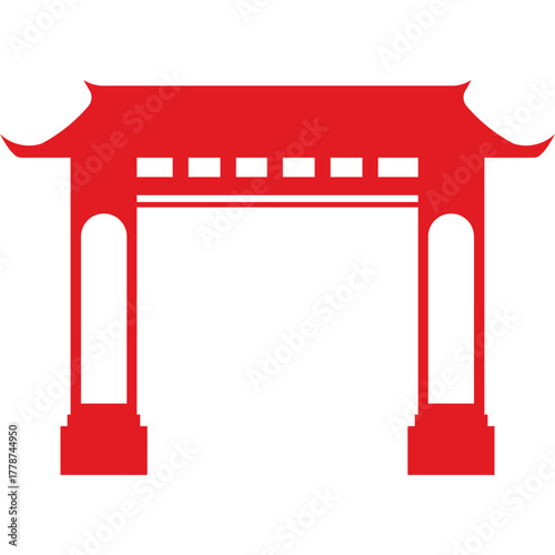 Red Chinese Gate Silhouette