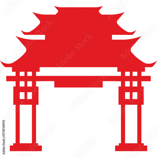 Red Chinese Gate Silhouette
