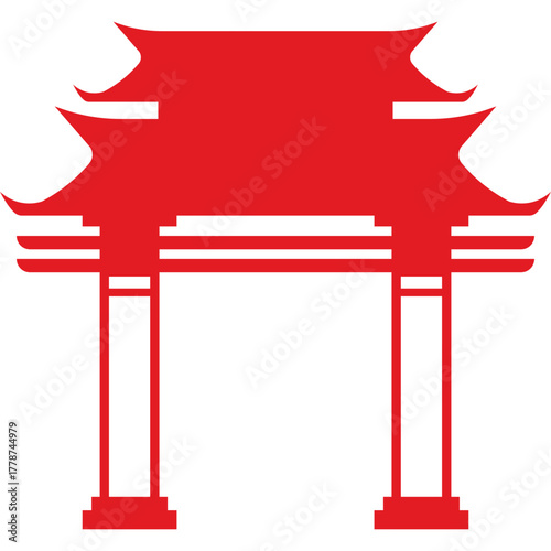 Red Chinese Gate Silhouette