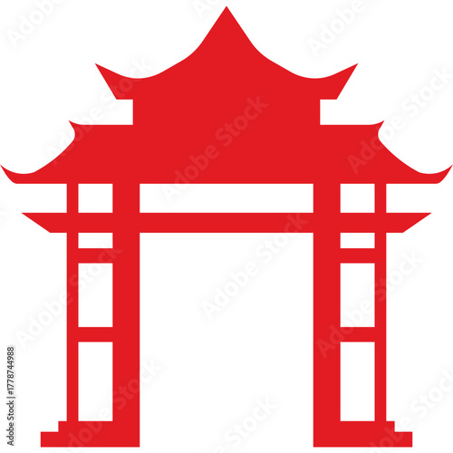 Red Chinese Gate Silhouette