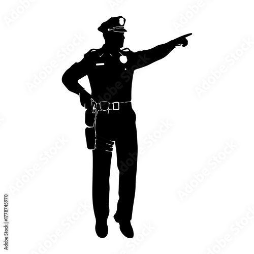 Black silhouette police officer pointing direction