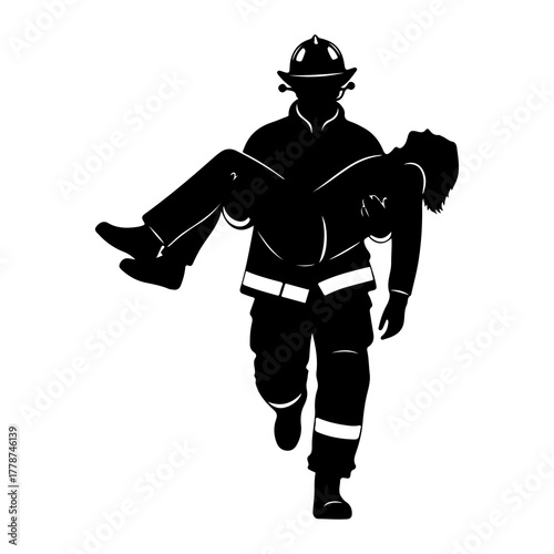 Firefighter carrying unconscious person rescue
