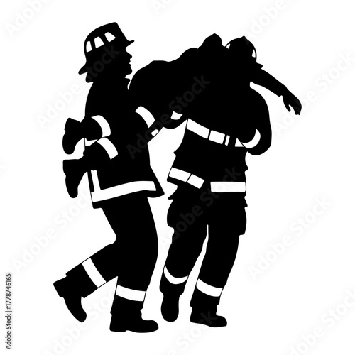 Firefighter carrying person rescue silhouette vector