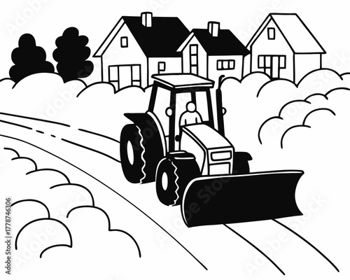 Snowplow clearing a road in a snowy landscape