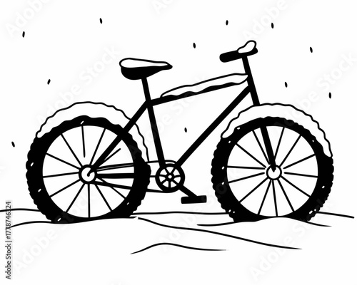 A bicycle covered in snow