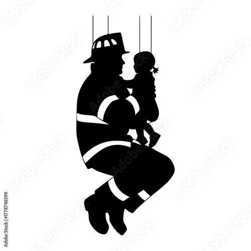 Firefighter rescuing child silhouette rescue safety