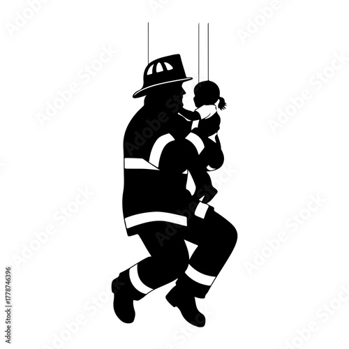 Firefighter rescue baby silhouette black