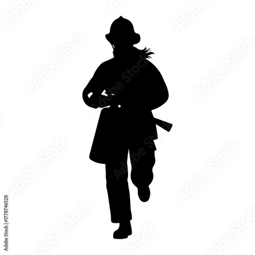 Firefighter running with axe helmet uniform