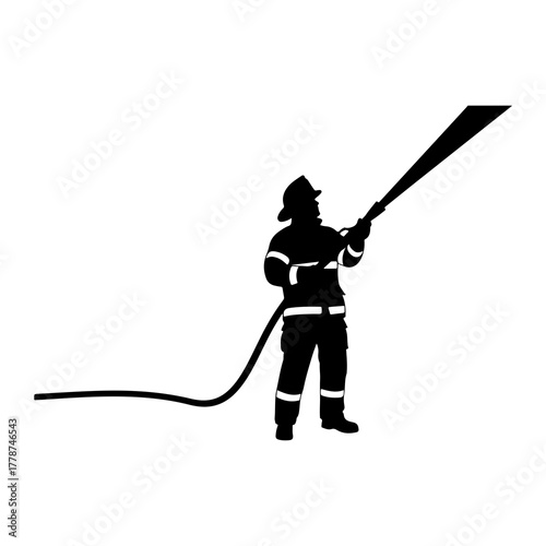 Firefighter spraying water hose silhouette