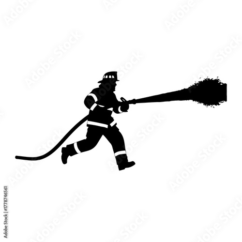 Firefighter spraying water from hose silhouette