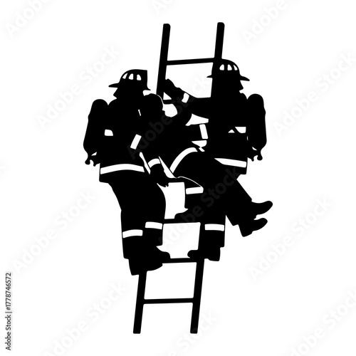 Firefighters climbing ladder rescue safety