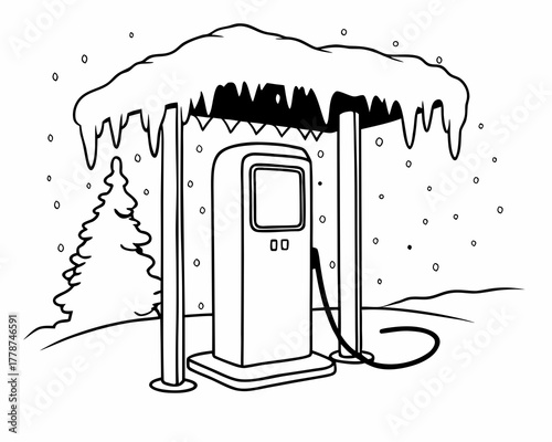 Gas station covered in snow