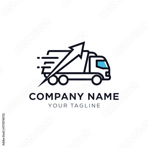 Fast delivery truck logo with arrow representing growth and progress.