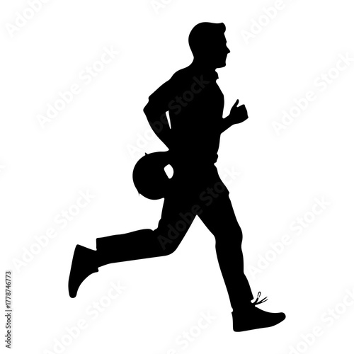 Man running with ball silhouette athletic
